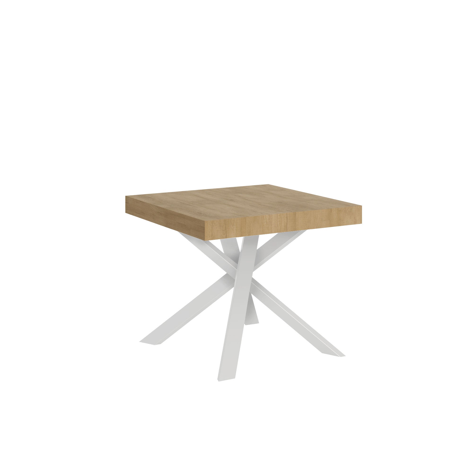 Mesa auxiliar estilo nórdico 90x90/194 cm, madera clara con vetas de roble, color blanco natural.