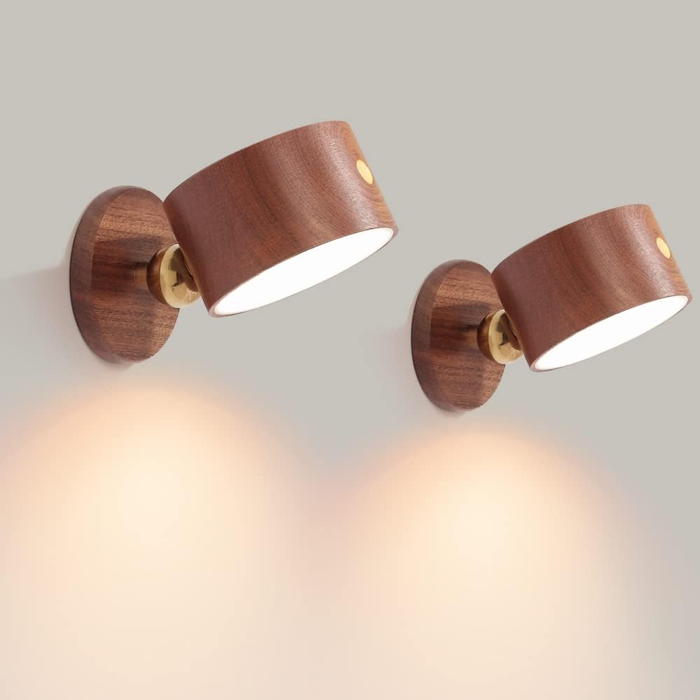 Dwie magnetyczne lampki ścienne, bezprzewodowa lampa ścienna LED do czytania, lampa z ładowaniem USB i przyciemniana lampka nocna