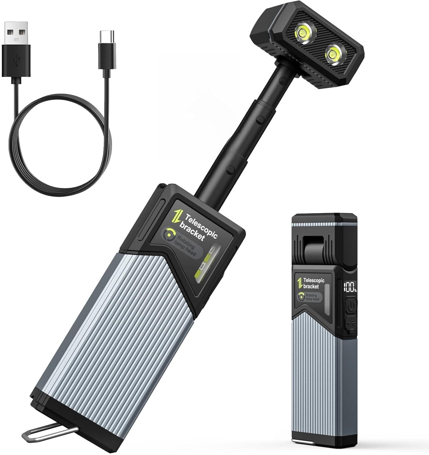 Teleskopowa lampa robocza, obrotowa o 270° z 4 trybami oświetlenia, magnetyczna, wodoodporna IP44 do napraw samochodowych i na kemping