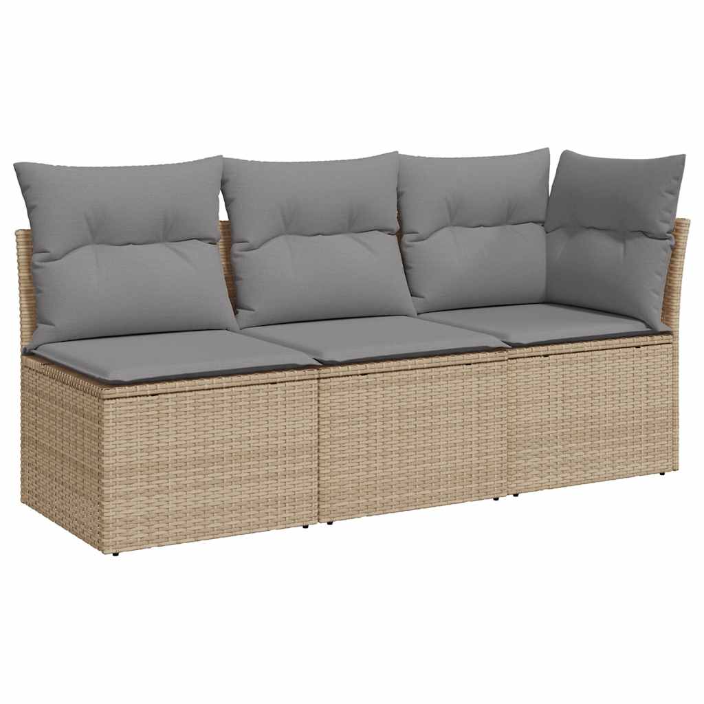Sofa Ogrodowa Modułowa 3-Osobowa Technorattan Beżowa z Poduszkami na Taras