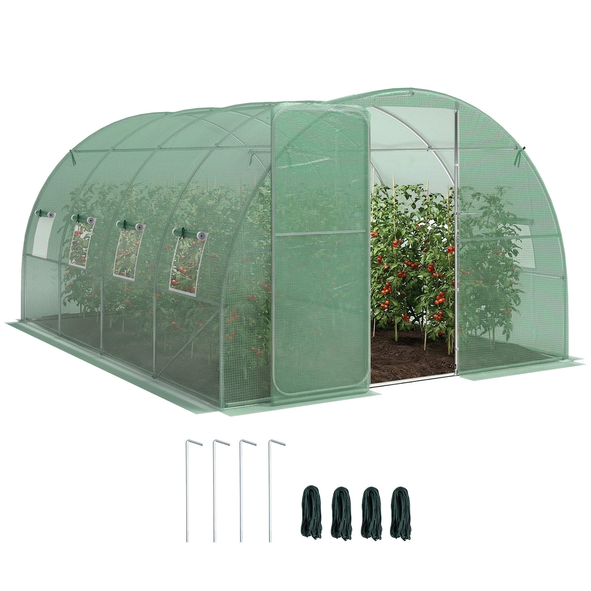 Tunel ogrodowy 12m², tunel ogrodowa 295x400x200cm z drzwiami i 8 oknami, plandeka PE 140 g/m² zielona