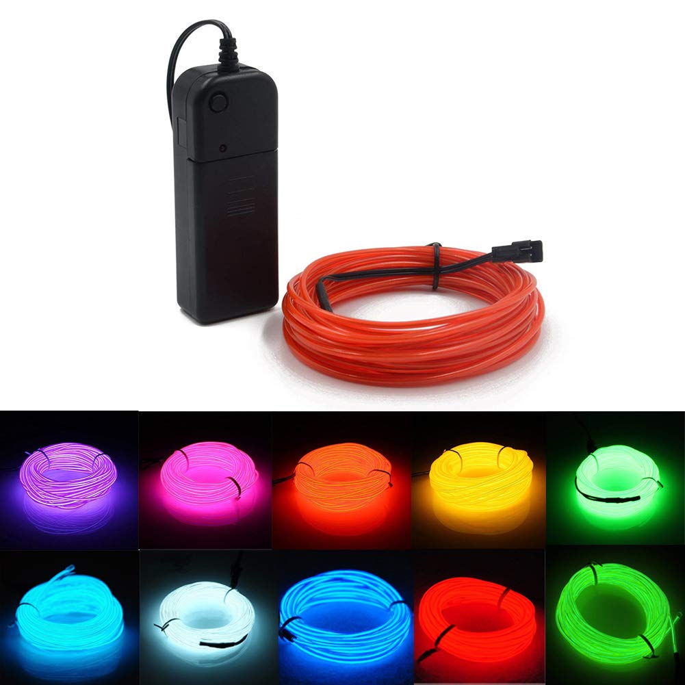 Neonowy kabel EL czerwony 3 m/9 stóp z baterią, 3 tryby światła, elastyczny, dekoracja domu na imprezę Halloween