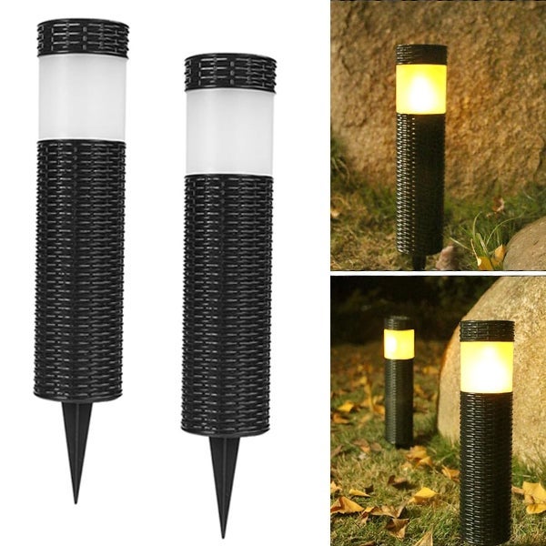 Zestaw 2 solarnych lamp ogrodowych z palikami, zewnętrznych solarnych lamp LED, nocnych lampek ogrodowych, lamp z symulowanym płomieniem
