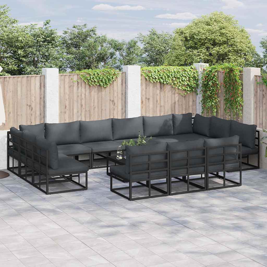 Zestaw Sof na Ogród z poduszką 13 pcs Czarny Aluminium vidaXL
