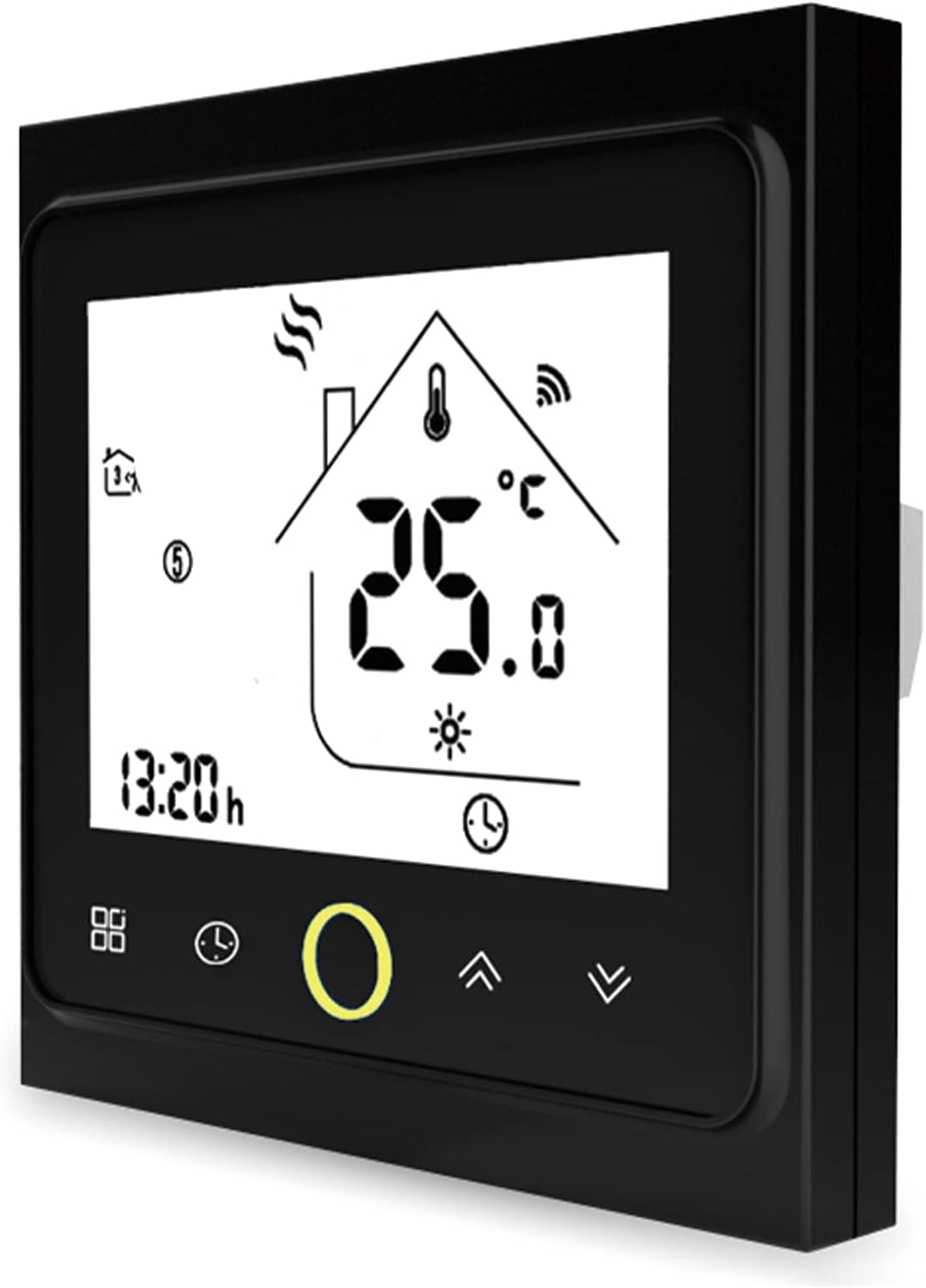 Inteligentny termostat w kolorze czarnym, regulator temperatury Wi-Fi, aplikacja Smart Life, pilot zdalnego sterowania do ogrzewania elektrycznego