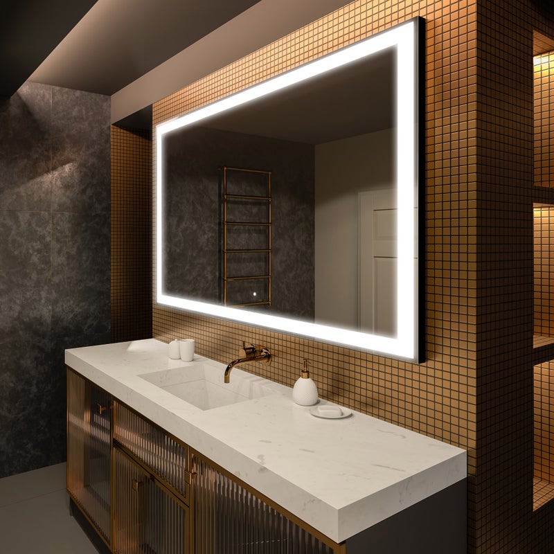 Podświetlane lustro łazienkowe - Lustro prostokątne 70x50cm - Lustro łazienkowe LED z przełącznikiem dotykowym - Chłodna biel 7000K (LED001) F5