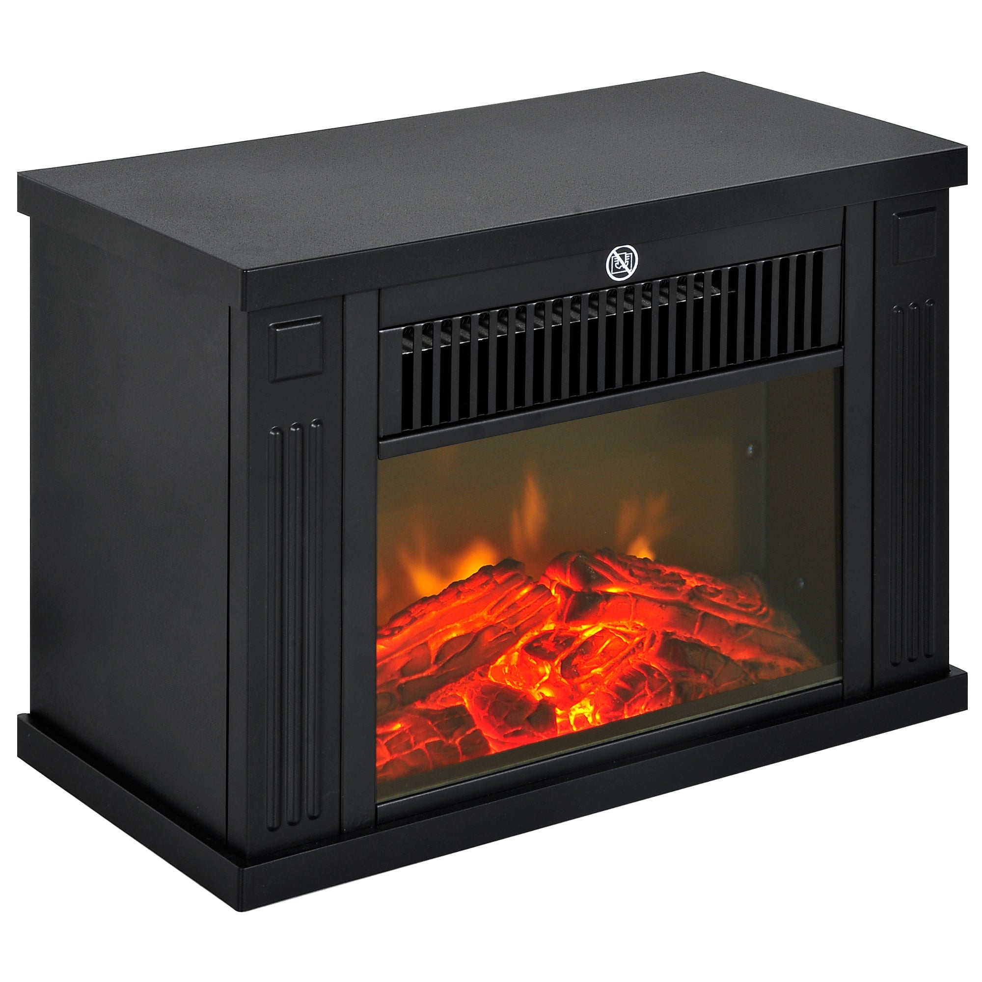 Kominek elektryczny stołowy 600/1200 W, realistyczny płomień, przenośny, czarny
