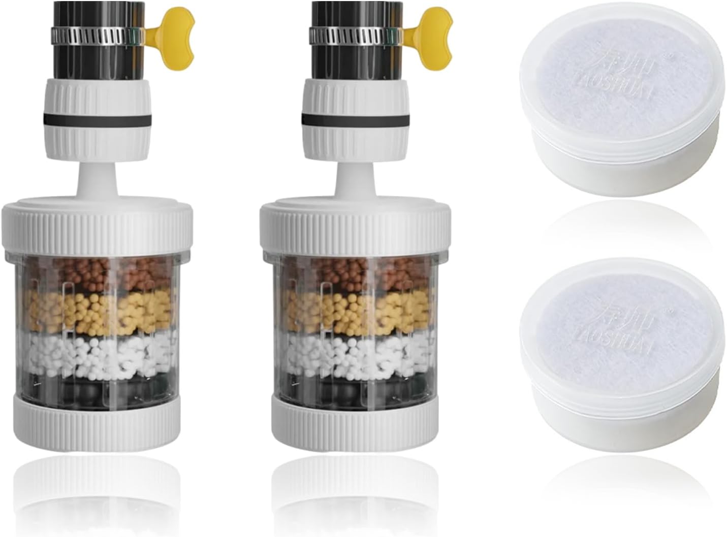 Zestaw filtrów do wody do kranu, 2-częściowy, filtr do kranu 360° z 6 warstwami filtra, zawiera 20 bawełnianych wkładów filtracyjnych, do domu, kuchni
