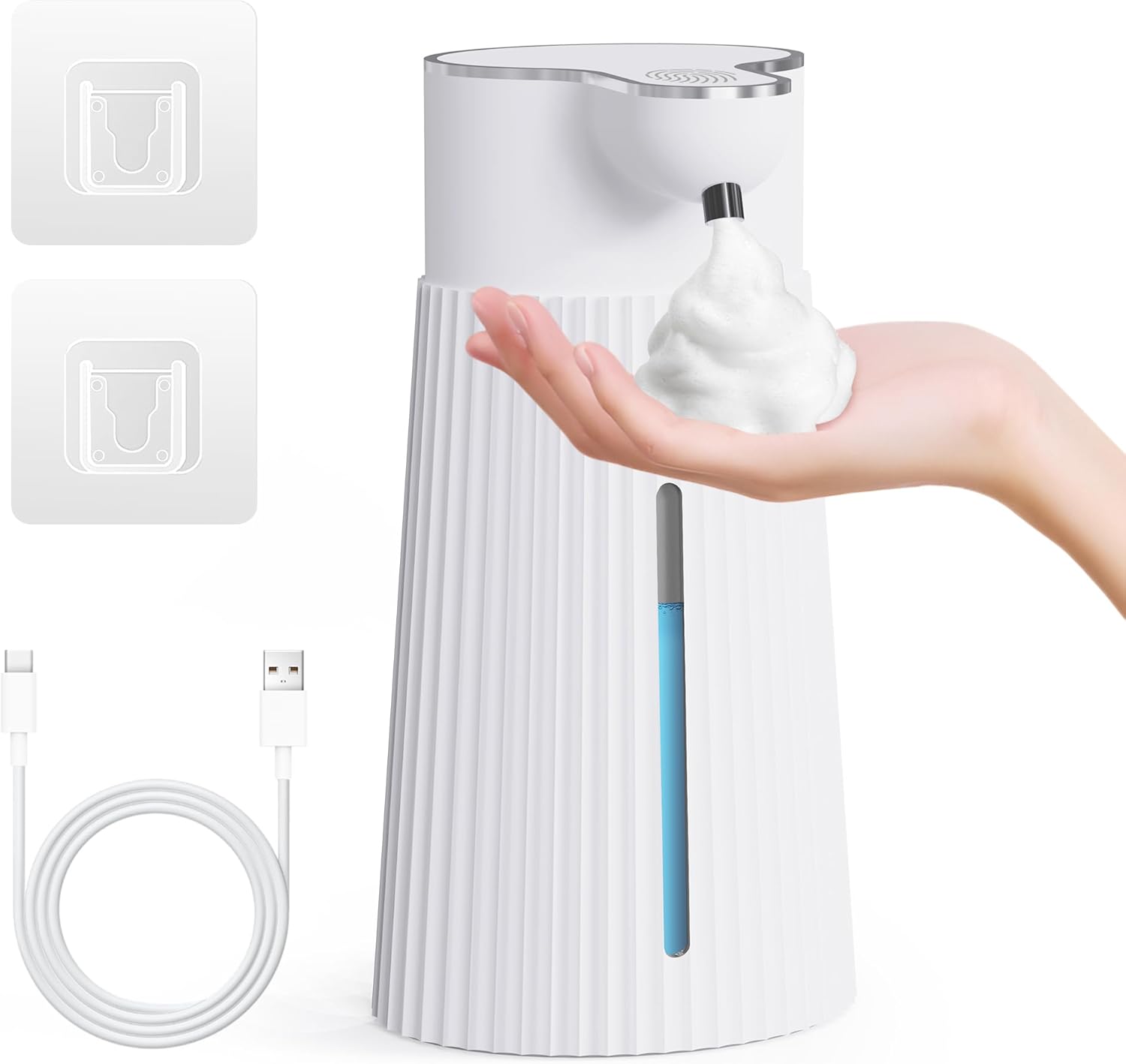 Dozownik mydła elektryczny 400 ml z czujnikiem, automatyczny dozownik mydła w pianie montowany na ścianie, 2 poziomy, biały