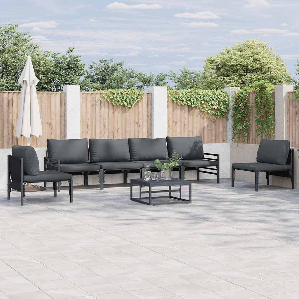 Zestaw Sof na Ogród z poduszką 7 pcs Czarny Stal vidaXL