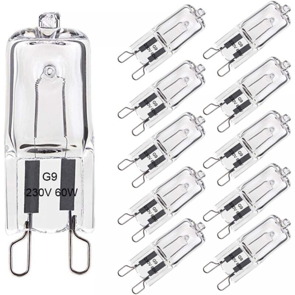 Żarówka halogenowa G9 60 W, ciepła biel 2800 K, 680 lm, 230 V, ściemnialna żarówka halogenowa z żarnikiem kapsułkowym, opakowanie 10 sztuk