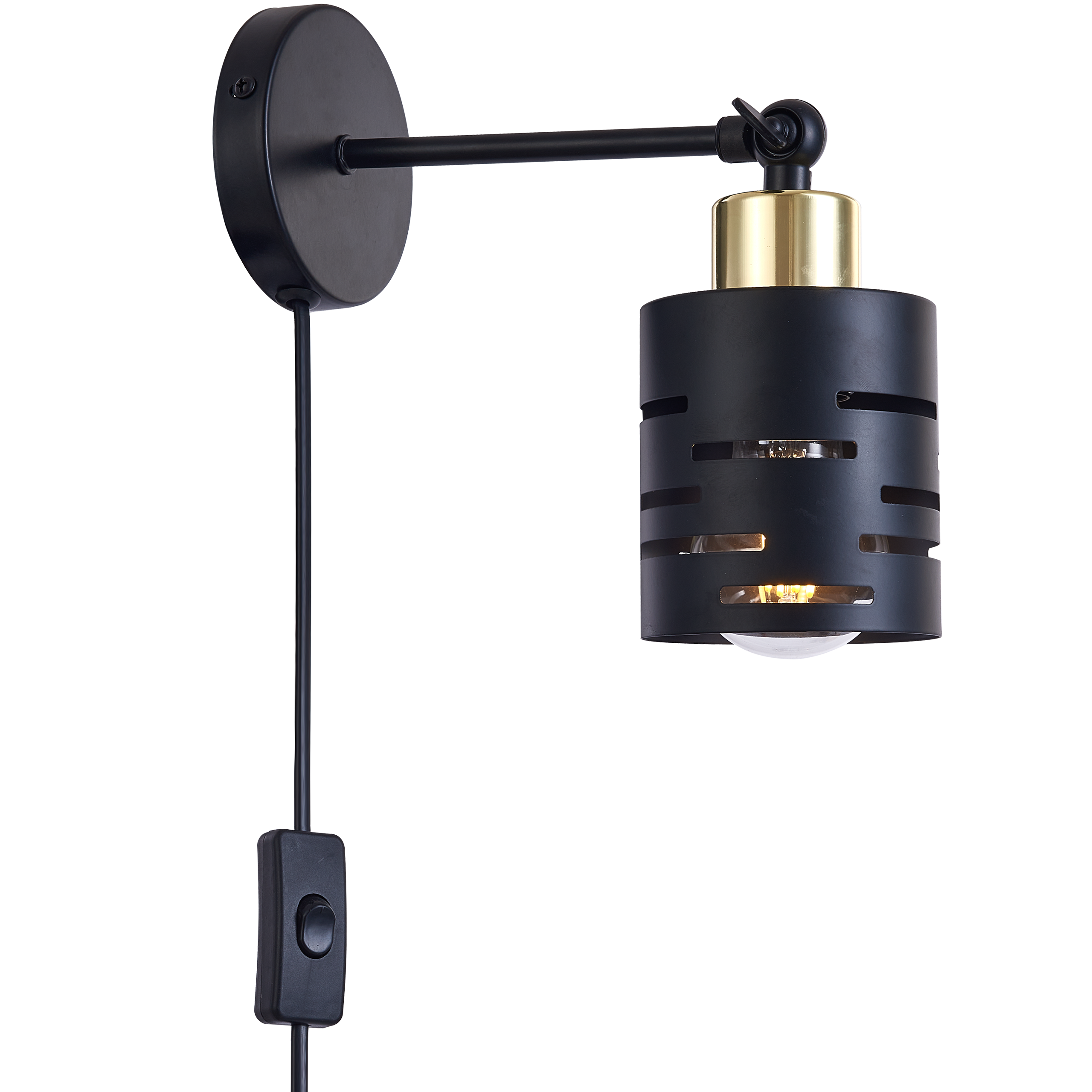 Kinkiet E27 LED Elen IP20 ruchomy czarny zloty z wtyczką i włącznikiem lampa MasterLED