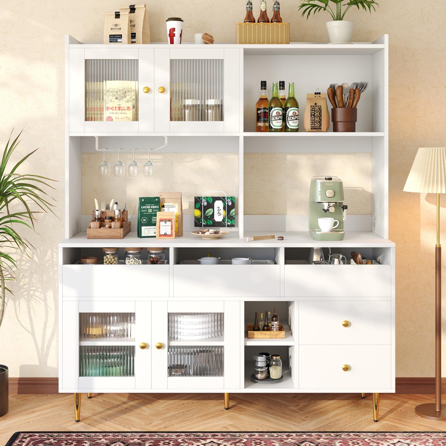 Wysoka szafa restauracyjna nowoczesna z drzwiami szklanymi Changhong, półka na kieliszki,wielopoziomowe przechowywanie w solidnym MDF,elegancki design