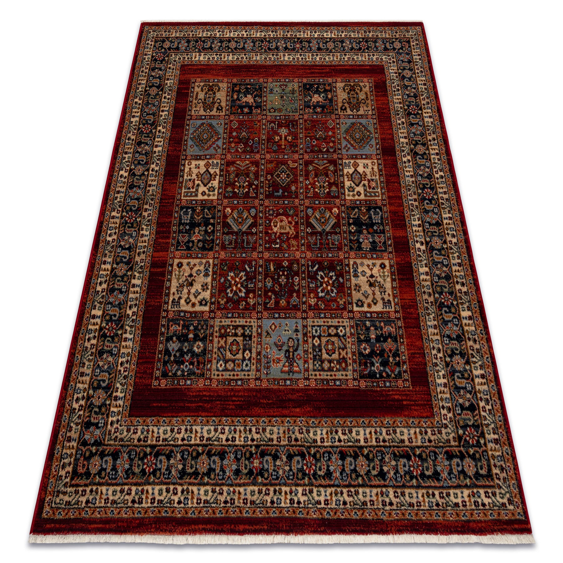 Dywan wełniany KESHAN Frędzle, Patchwork orientalny 1257/53588 terakota / beż 120x145 cm