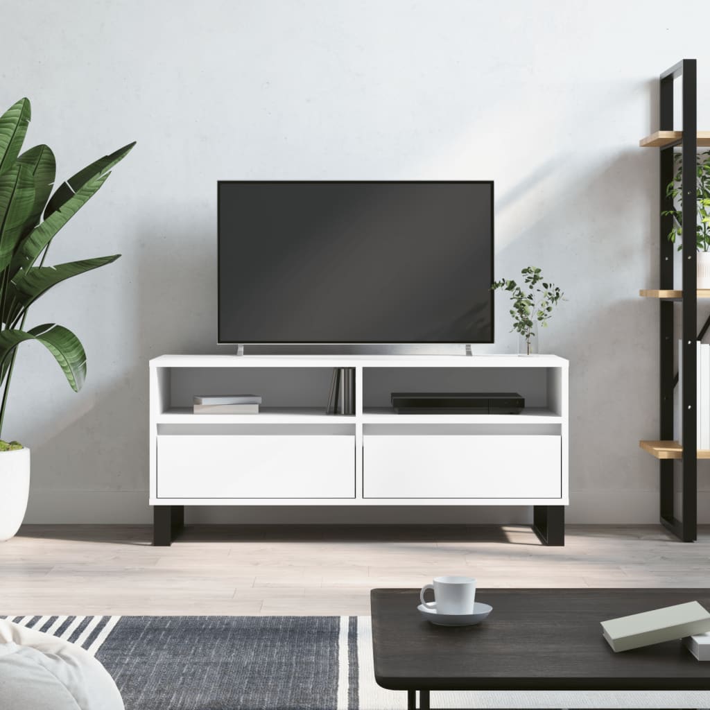 Szafka pod TV, biała, 100x34,5x44,5 cm, materiał drewnopochodny
