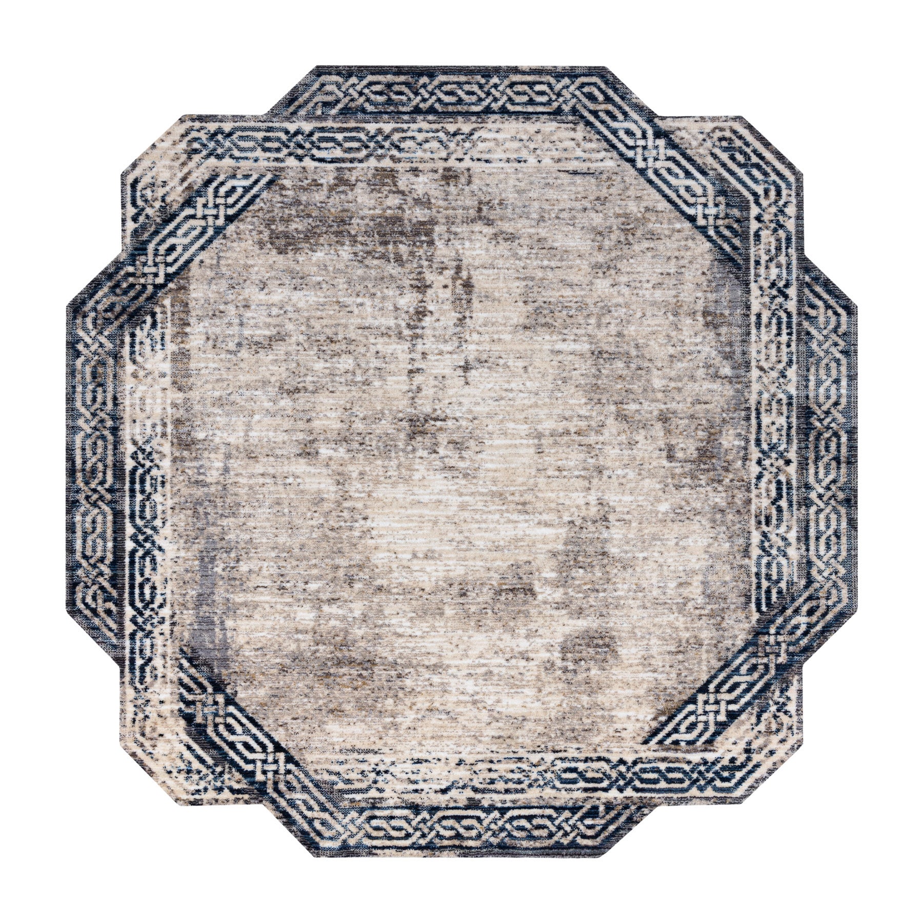 Dywan TINE 75425B Ramka, vintage - nowoczesny, nieregularny kształt szary / granat 195x195 cm