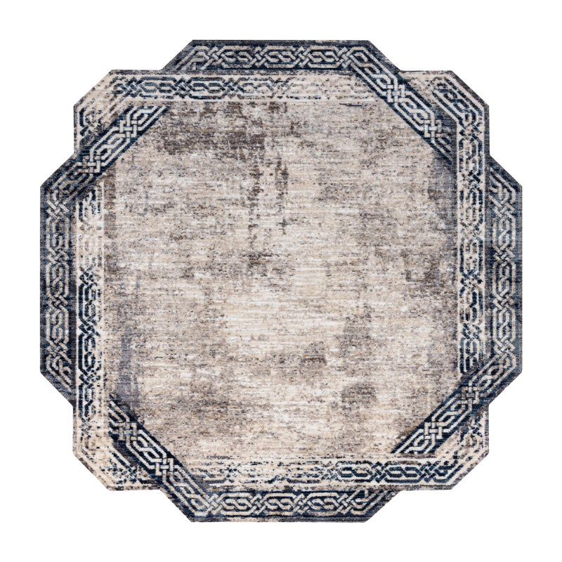 Dywan TINE 75425B Ramka, vintage - nowoczesny, nieregularny kształt szary / granat 195x195 cm