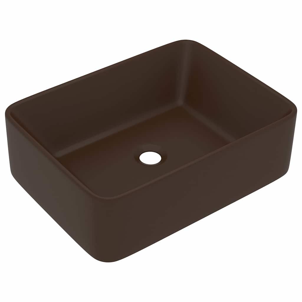 Umywalka Nablatowa Ceramiczna Prostokątna Brązowa do Łazienki 41 cm