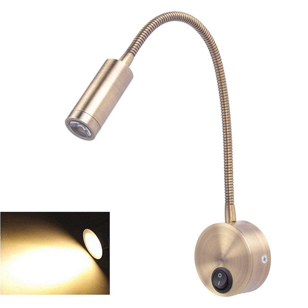Elastyczna lampa ścienna minimalistyczna lampka LED do czytania do łóżka lampka nocna z przełącznikiem szczotkowany uchwyt ścienny W ciepłe światło