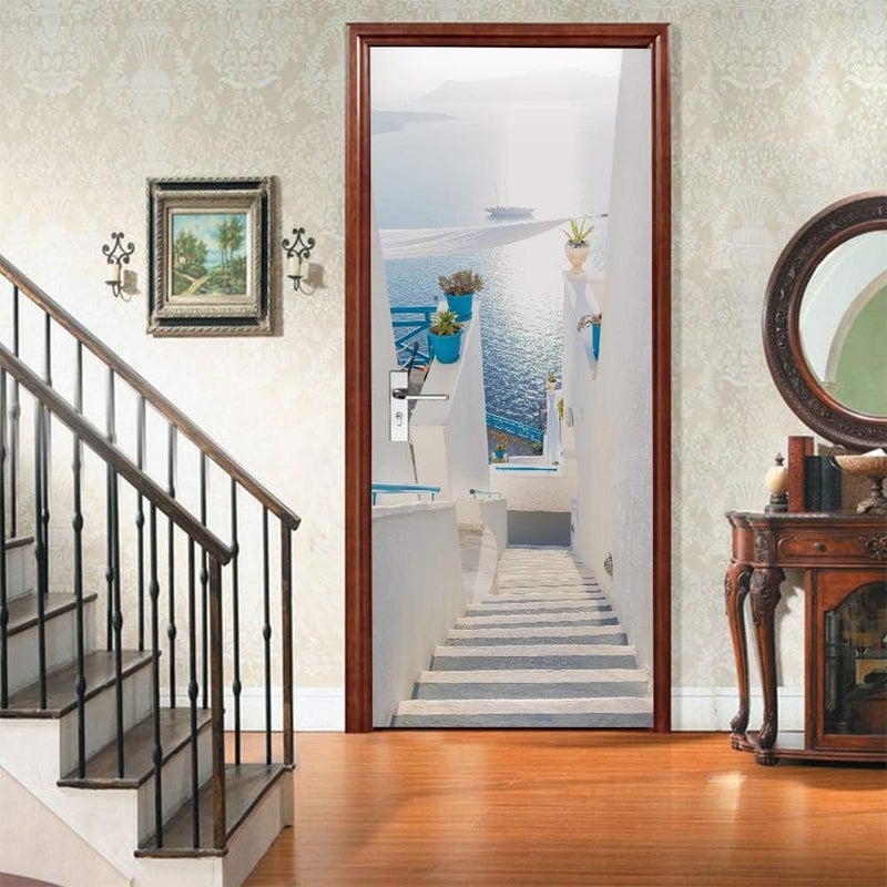 Naklejka na drzwi „Trompe l'oeil” 3D, efekt tapety do drzwi wewnętrznych, biura, sypialni, salonu, łazienki, w stylu oceanicznym, 77x200