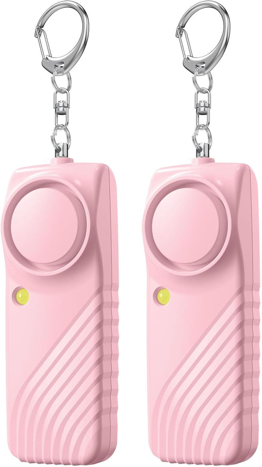 2-pak przenośnych osobistych systemów alarmowych, dźwięk o głośności 130 dB z latarką LED, do samoobrony na zewnątrz, różowy