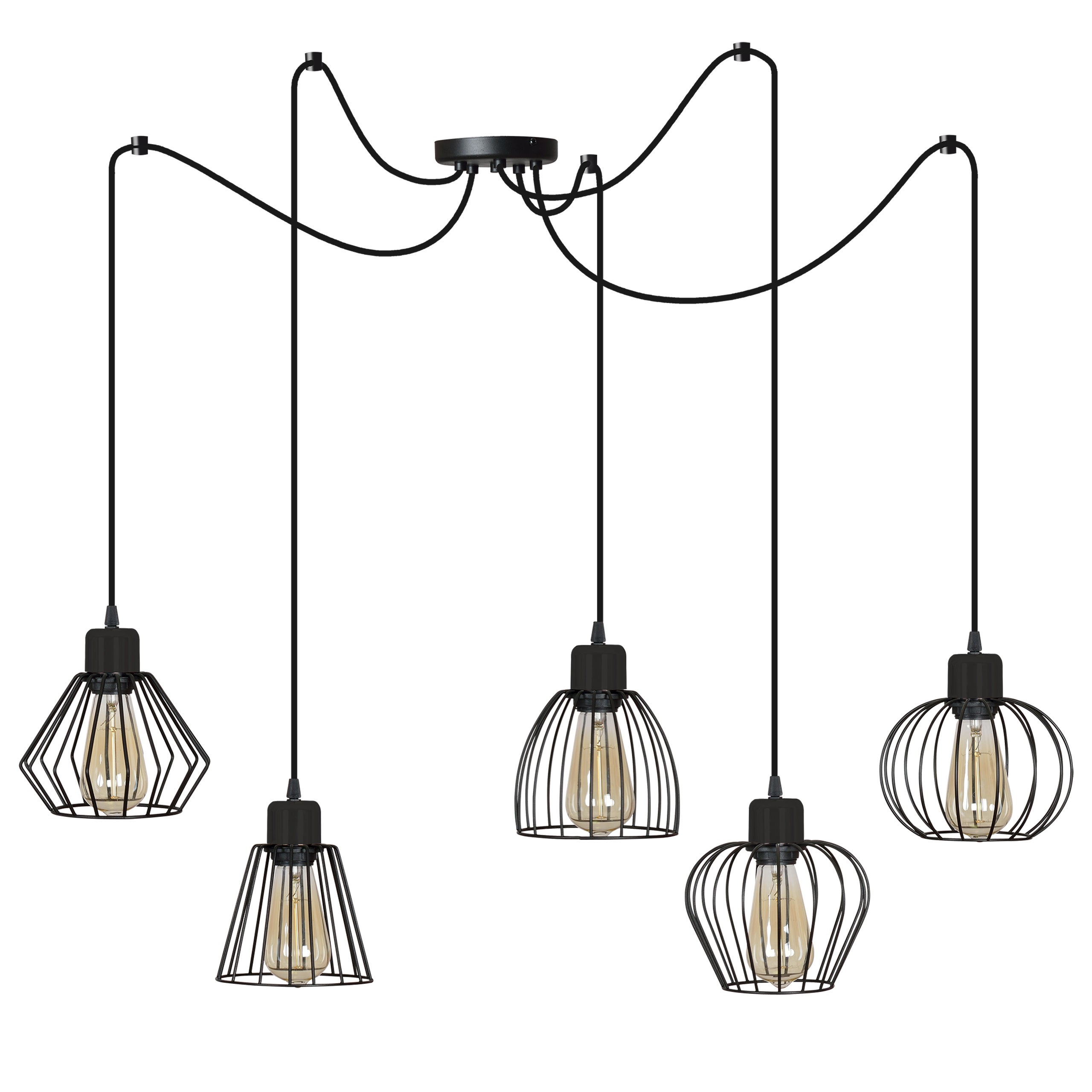 Lampa sufitowa wisząca Light Home LH Spider Urban 5xE27 abażur druciany o różnych kształtach czarny
