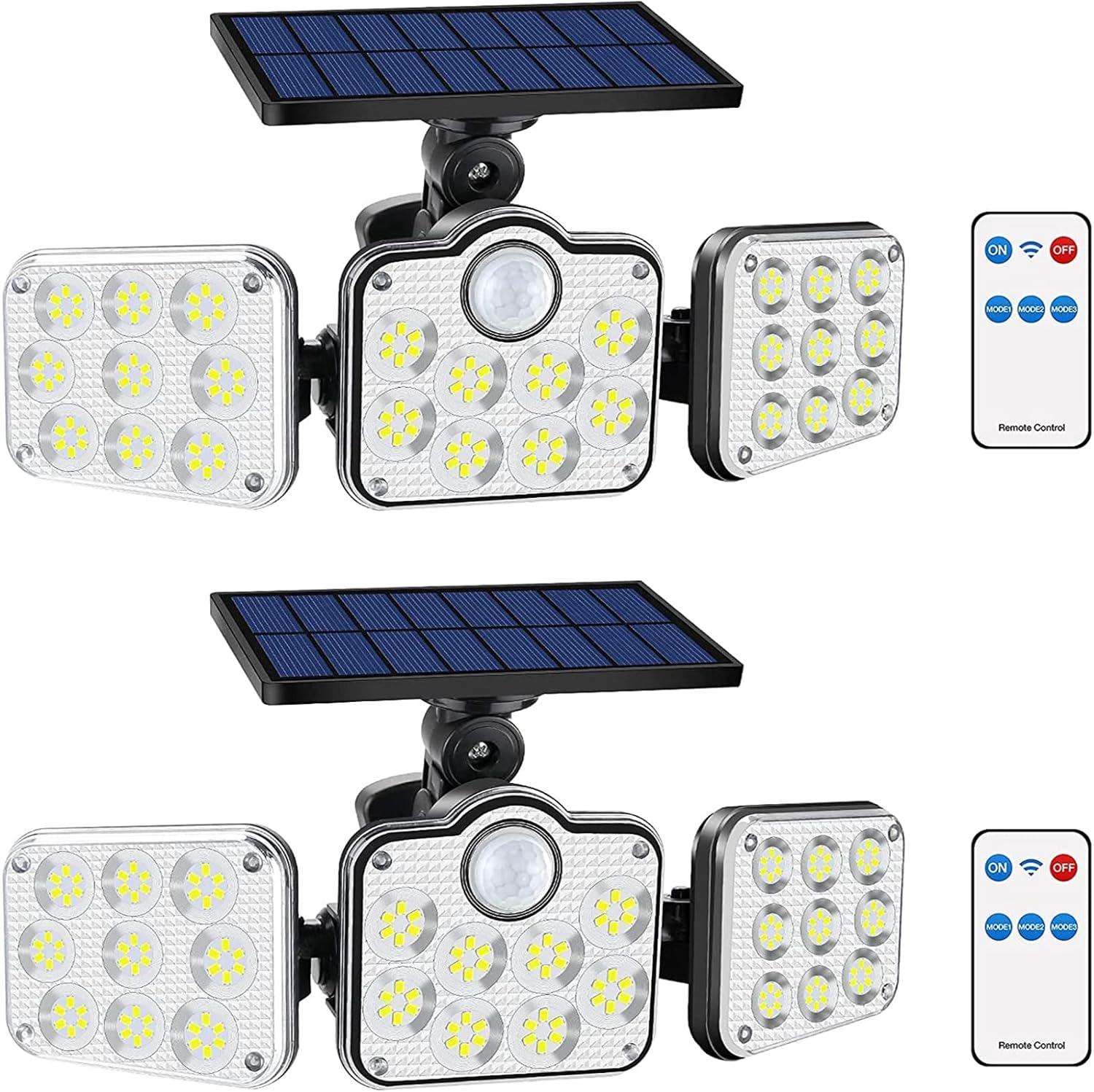 Lampy solarne Boyuan do użytku zewnętrznego, 138 LED 2500LM, super jasny czujnik ruchu z pilotem, kąt widzenia 270°, 3 tryby pracy.