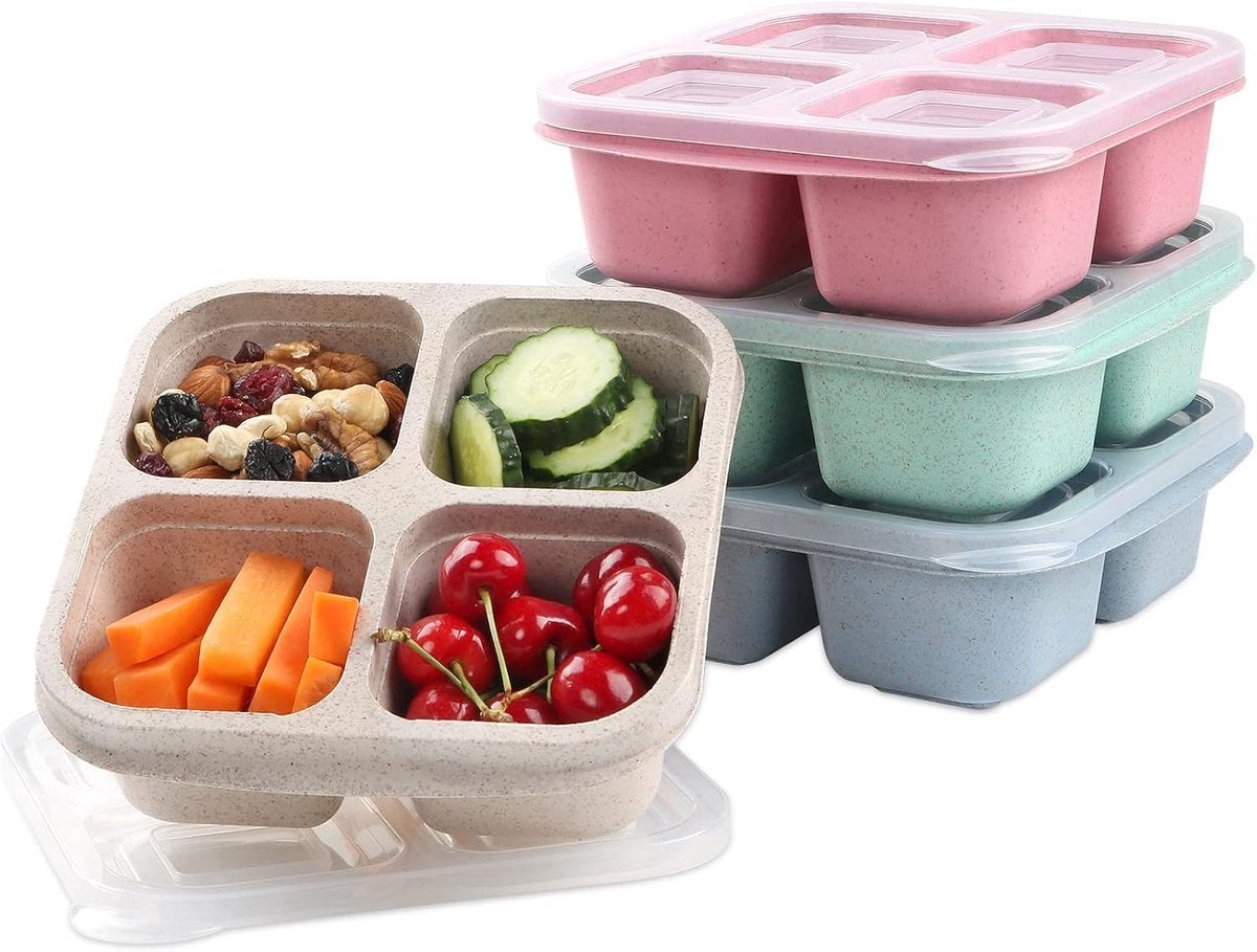 4-częściowe pudełka bento, 4 przegrody, lunchboxy, wielokrotnego użytku, dla dzieci i dorosłych, pojemniki na żywność z przegródkami