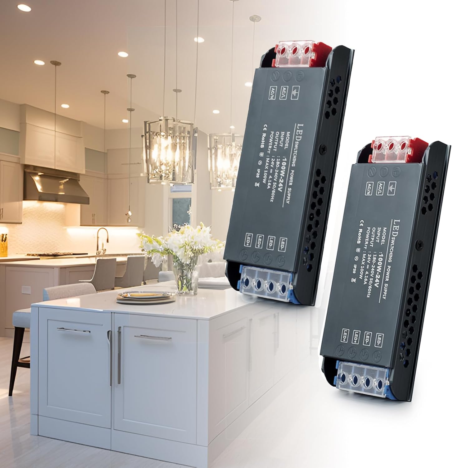 (2 sztuki) Transformator sterownika LED 220 V do 24 V o mocy 100 W, ultracienki transformator 4,16 A, konwerter 220 V AC na 24 V DC, zasilacz LED o