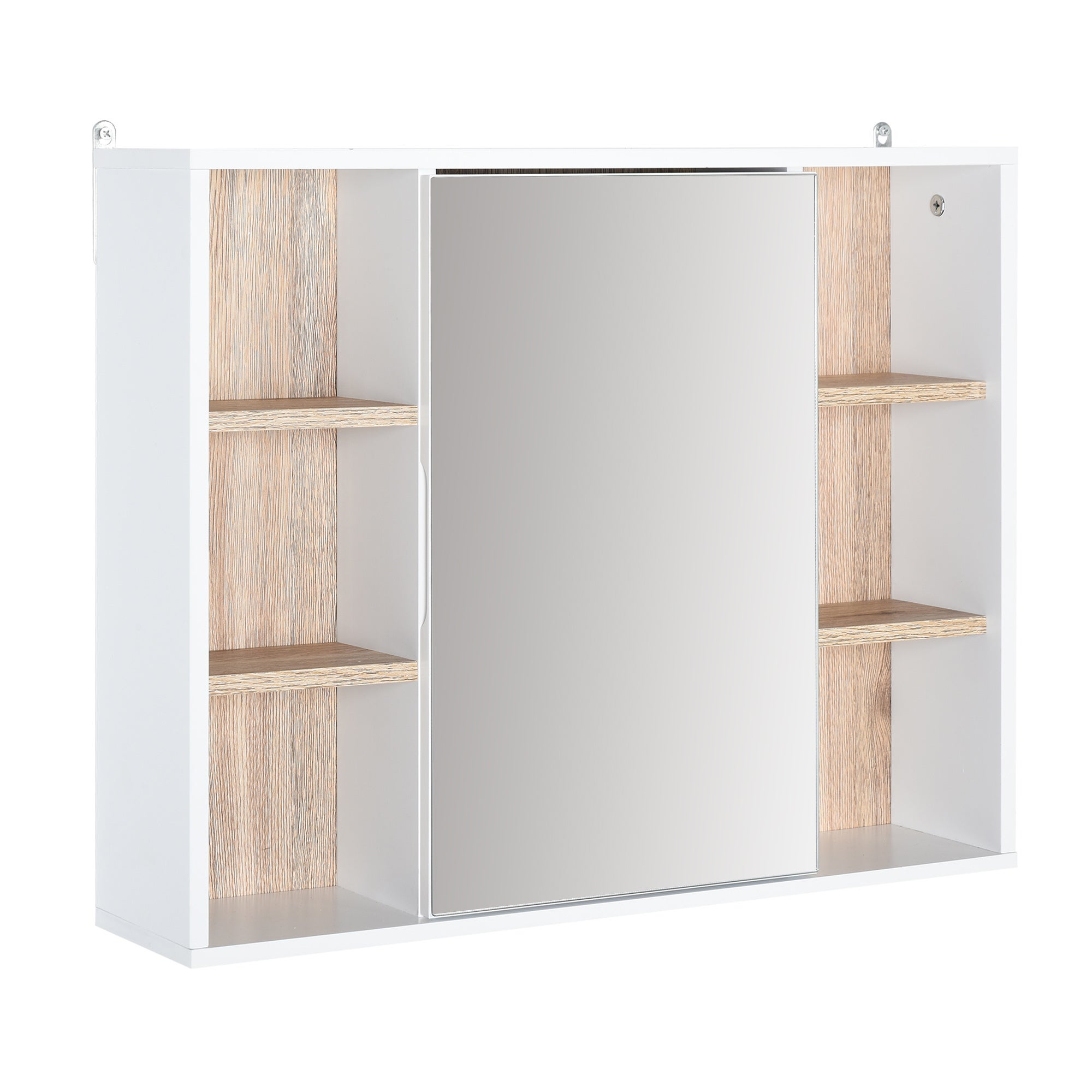 Szafka z lustrem wykonany MDF i płyta wiórowa z 3 boczne półki 1 wewnętrzna regulowana półka, 60 x 14.5 x 49.4 cm