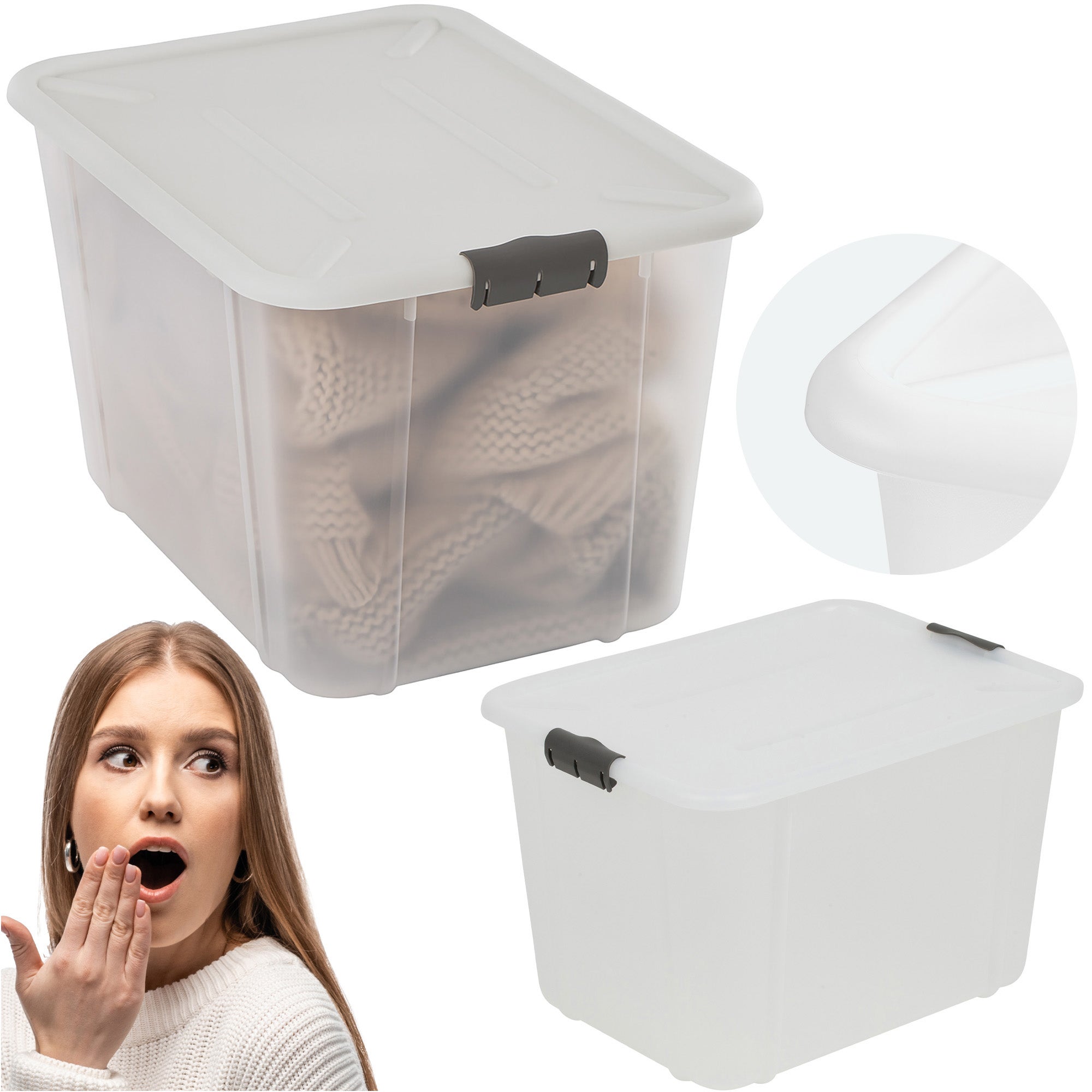Pojemnik Plastikowy Pudełko 60 l Plastikowe Zamykany Z Pokrywką Pudło Box Do Przechowywania Na Zabawki Dokumenty Ubrania Mleczne