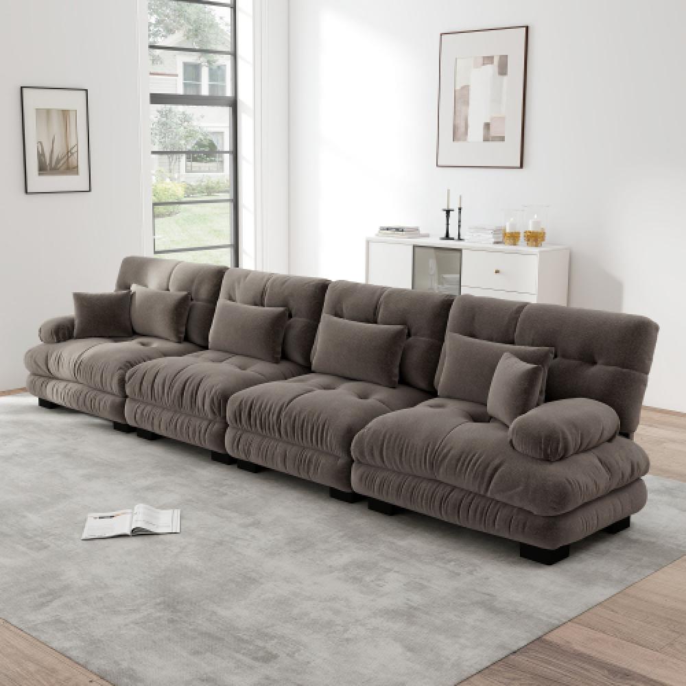 Narożna sofa Cloud do salonu, podwójna sofa z tkaniny szenilowej z 4 poduszkami lędźwiowymi i 4 poduszkami dekoracyjnymi, rama z litego drewna