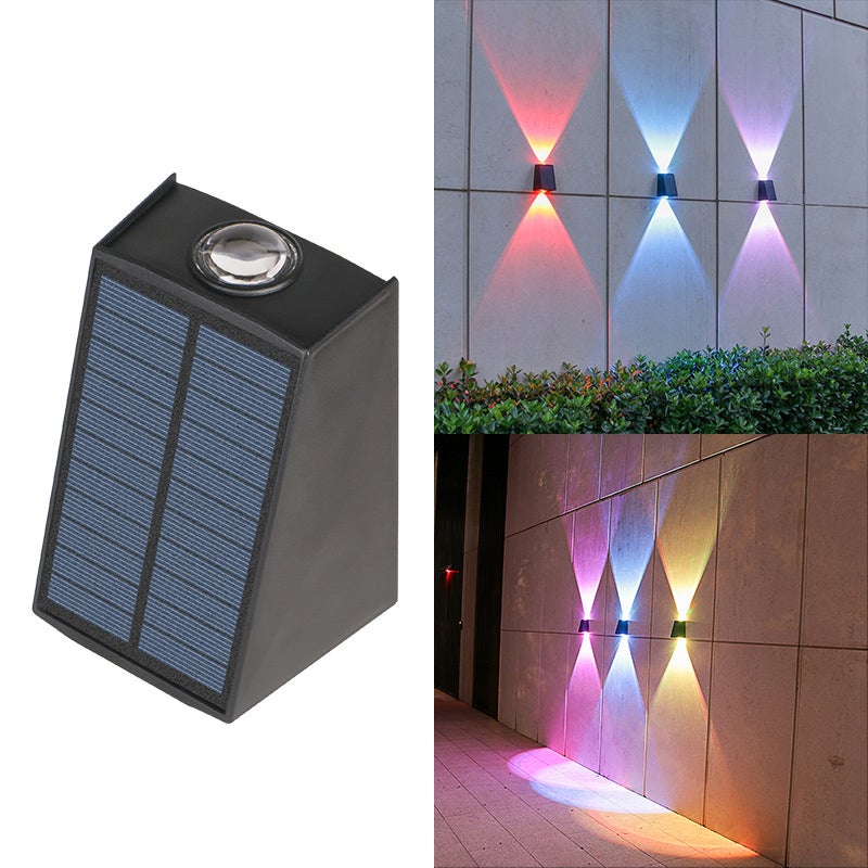 Solarna lampa ścienna 2 LED - dekoracyjne oświetlenie wielokolorowe do ogrodu, ścieżki, dziedzińca - świecące światło odporne na warunki atmosferyczne