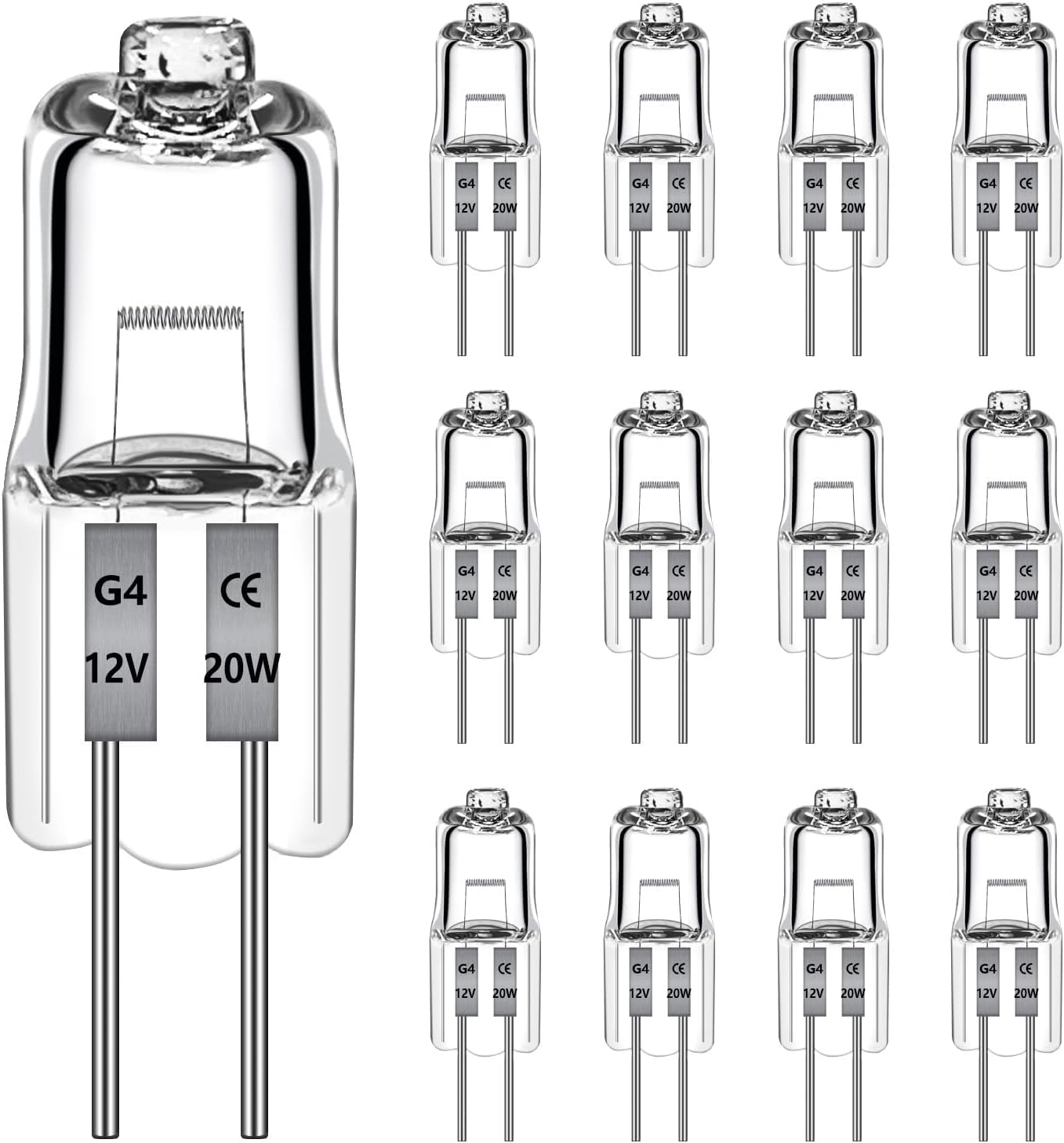 12 sztuk żarówek halogenowych G4 12 V 20 W 280 lm, ściemnialne, 2700 K, ciepła biel, halogen G4 do okapów kuchennych, kuchni, salonu, sypialni, oświet