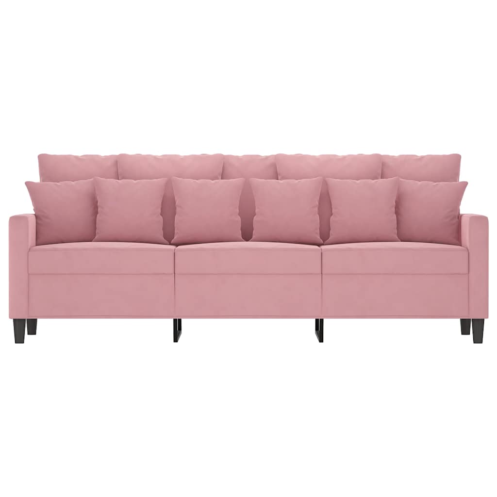 Sofa 3-osobowa, różowa, 180 cm, obita aksamitem