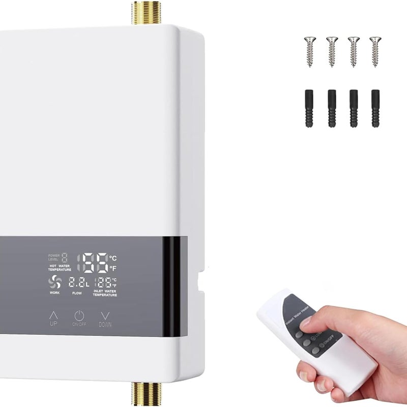 Podgrzewacz wody elektryczny przepływowy, regulowana temperatura, ekran dotykowy LCD, odpowiedni do kuchni i łazienki, biały
