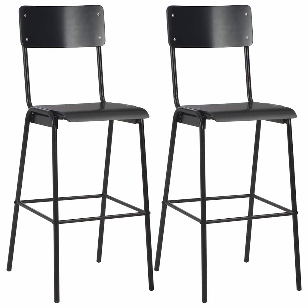 2x Hoker Metalowy Czarny ze Sklejką do Kuchni i Wyspy Kuchennej