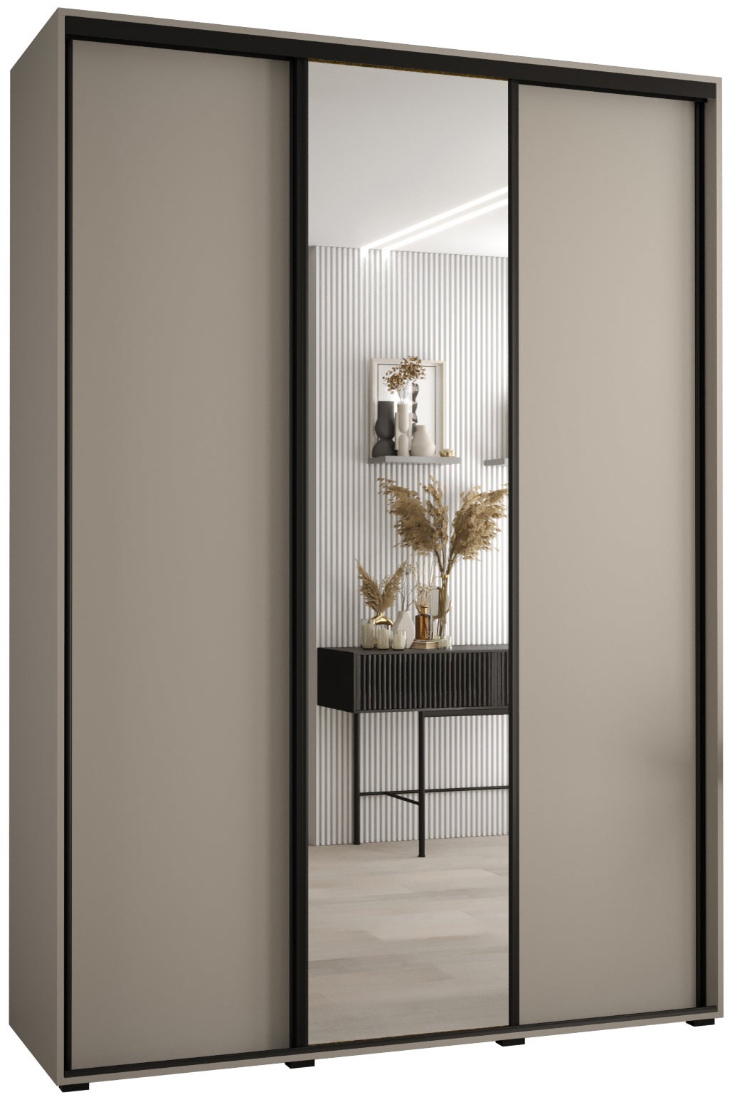 Szafa przesuwna z lustrem wysoka Dakota 3 170 x 60 x 235,2 cm kaszmir + u. czarny - Abiks Meble