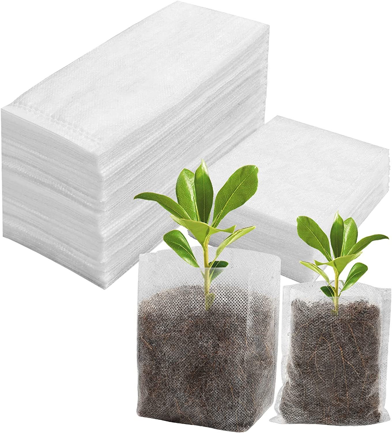 200 szt. torebek na sadzonki - 10 x 12 cm + 14 x 16 cm, biodegradowalne torby do sadzenia w ogrodzie, doniczki z włókniny