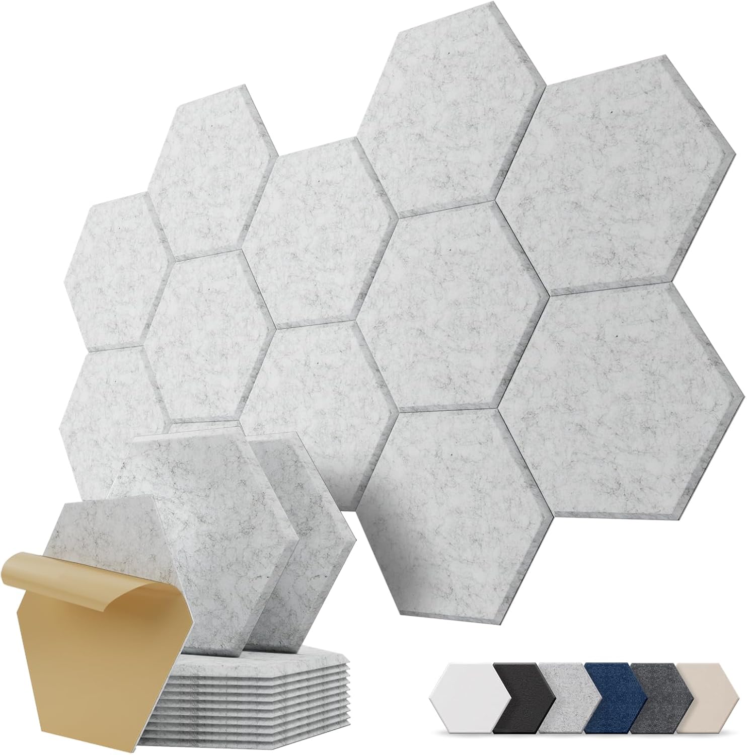 Samoprzylepne panele akustyczne o kształcie sześciokąta, opakowanie 12 sztuk, panel akustyczny o wysokiej gęstości, 30 x 26 x 0,9 cm, kolor biały