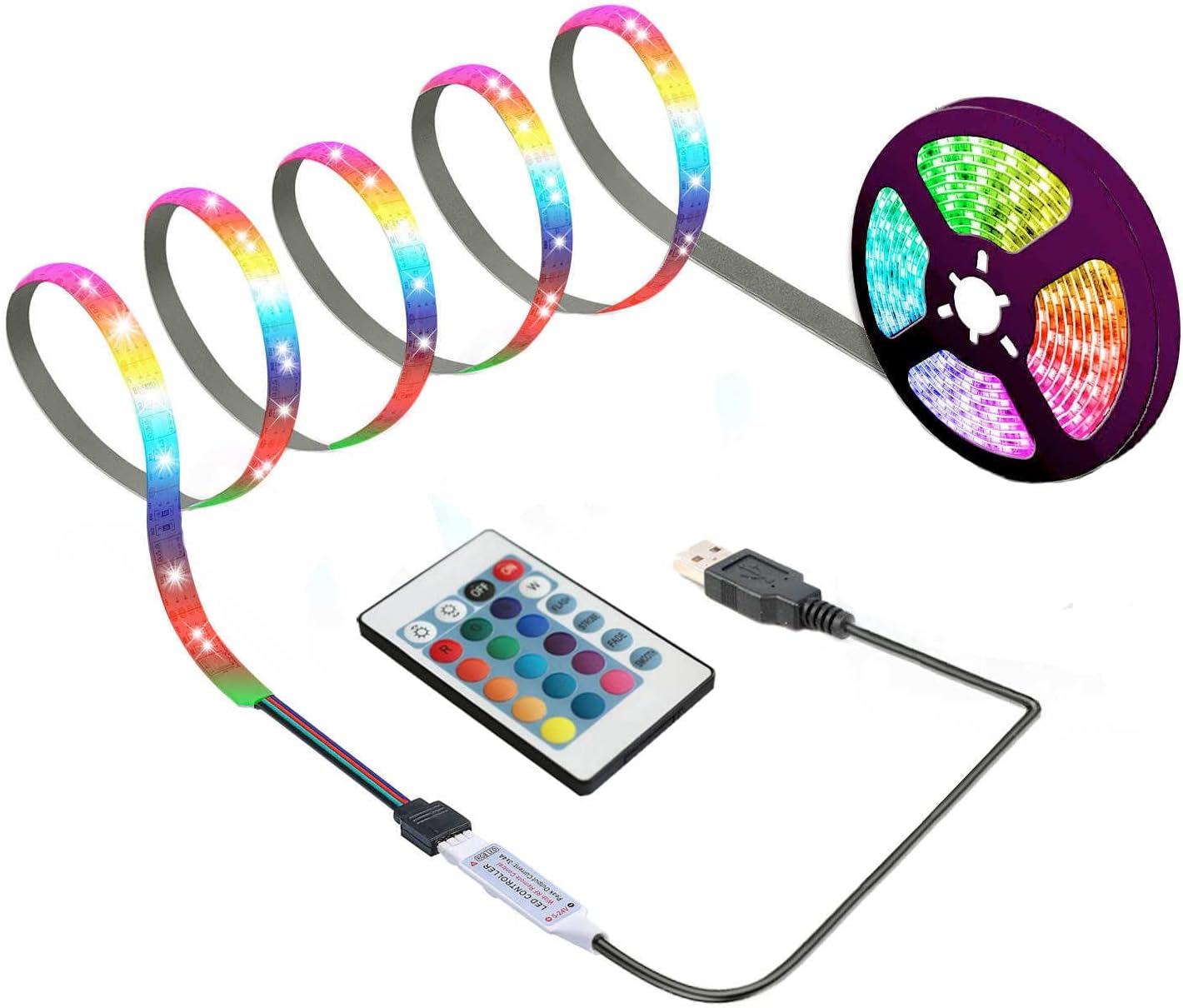 Taśma LED 3 m, z pilotem 24-klawiszowym, lampka LED USB do dekoracji imprez i majsterkowania