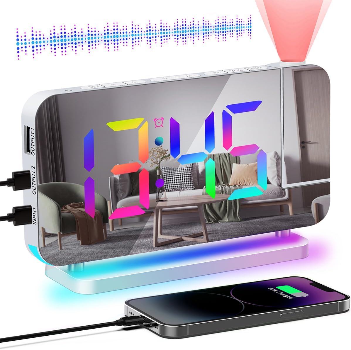 Budzik-projektor sufitowy do sypialni, zegar cyfrowy RGB, z mocnym budzikiem i podświetleniem.