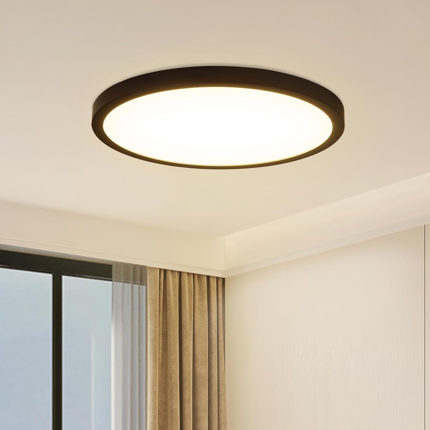 NETTLIFE LED Lampa sufitowa płaska okrągła czarna lampa 15W lampa łazienkowa IP44 ciepła biała średnica lampy 18cm do sypialni