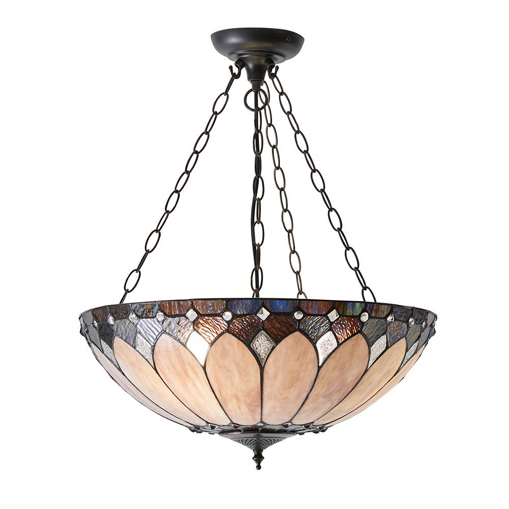Lampa sufitowa na łańcuchach BROOKLYN brązowa 3xE27x40W szkło wym:100x50x50cm IP20 Tiffany