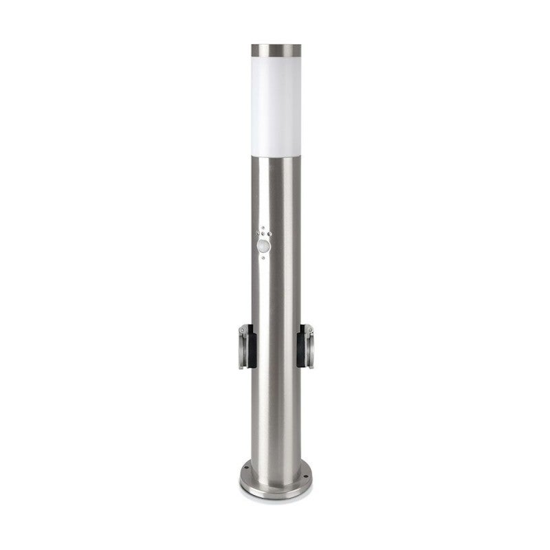 Lampa ogrodowa LED 60 cm z uchwytem E27, 2 gniazdami Schuko i czujnikiem ruchu (maks. 60 W) ze stali nierdzewnej IP44