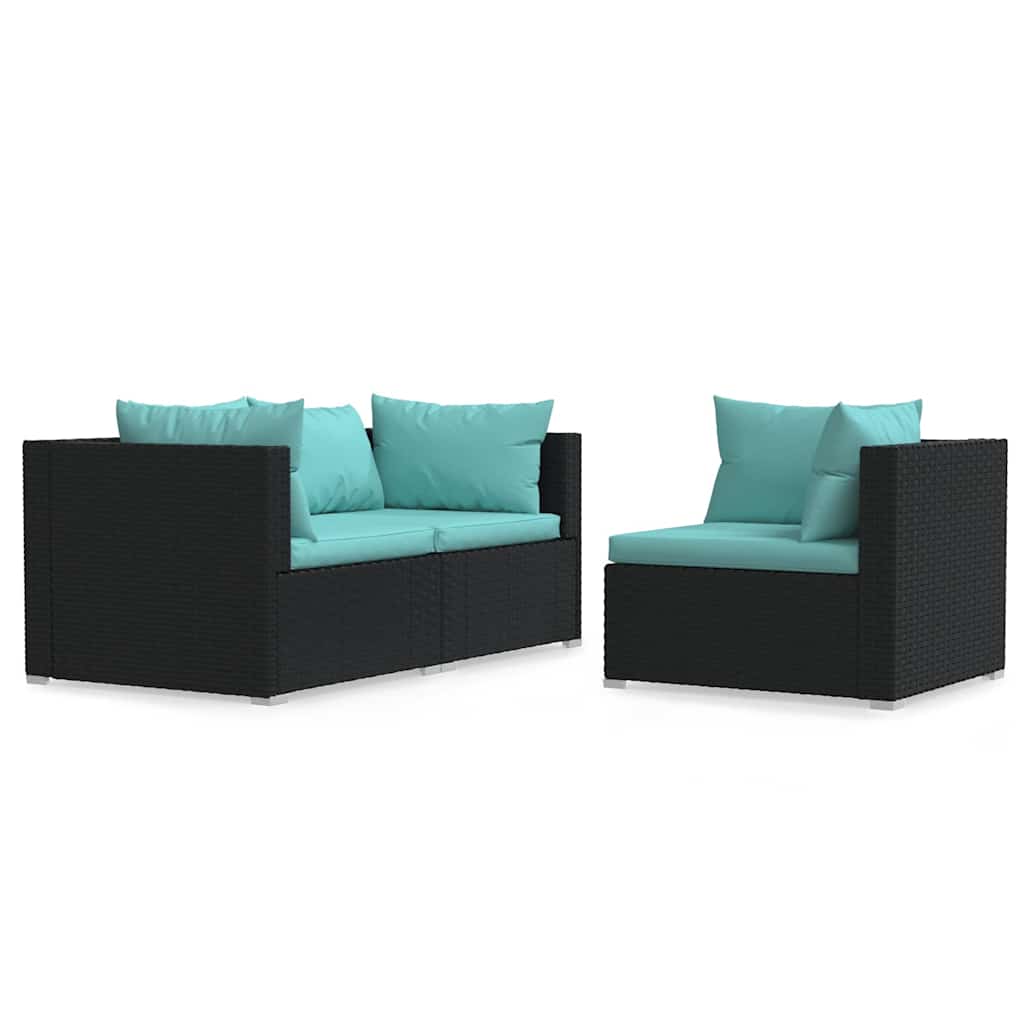 Sofa Ogrodowa Modułowa 3-Osobowa Technorattan Czarna z Poduszkami na Taras
