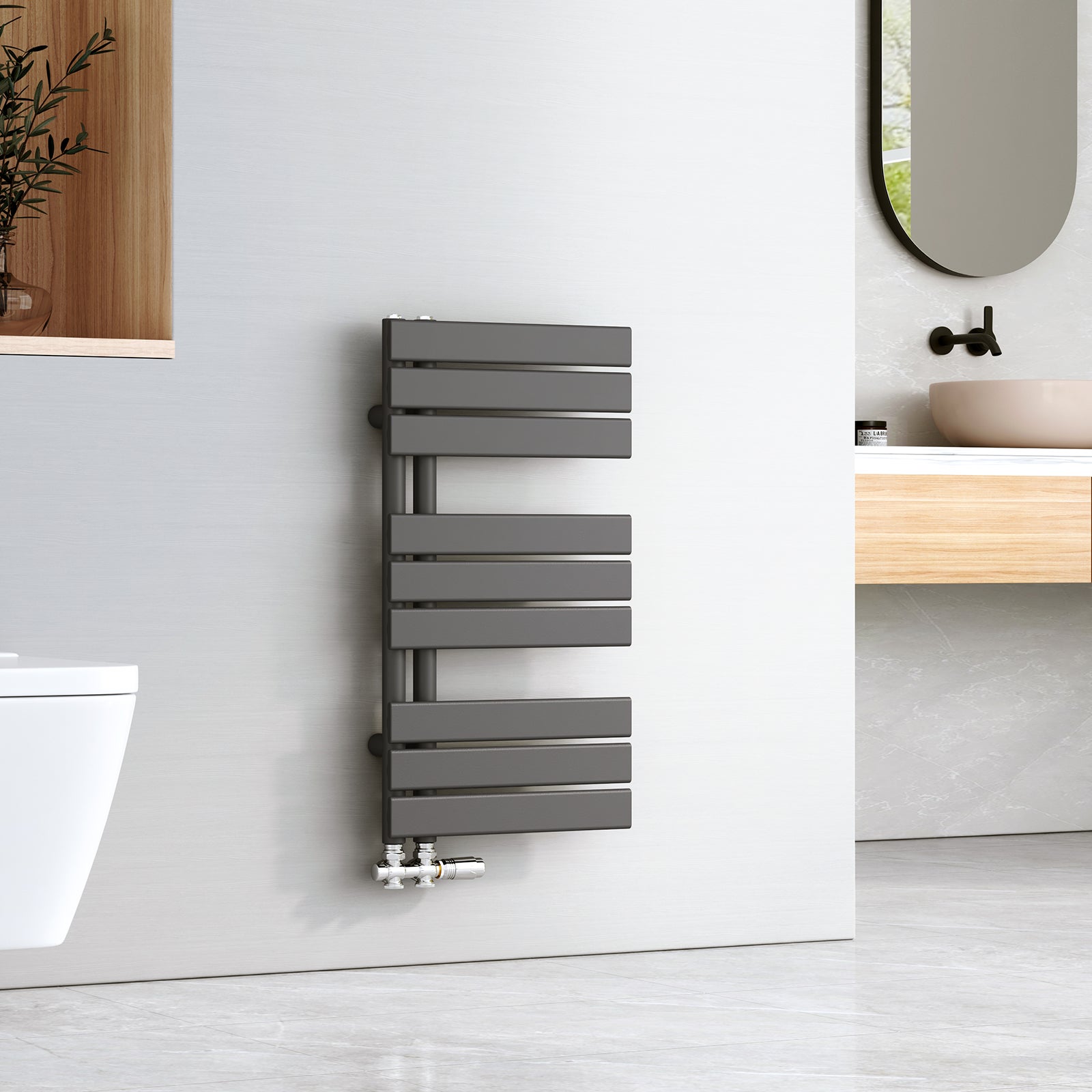 EMKE Grzejnik Łazienkowy Wodny - Płaski Panel Antracytowy Mat - Podłączenie Dolne - 360 W, 762 x 400 mm