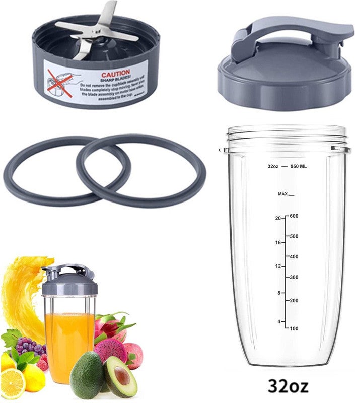 Duży kubek o pojemności 940 ml - 1 pokrywka z klapką - 1 ostrze ekstrakcyjne - 2 uszczelki - Do blenderów Nutribullet 600 W/900 W