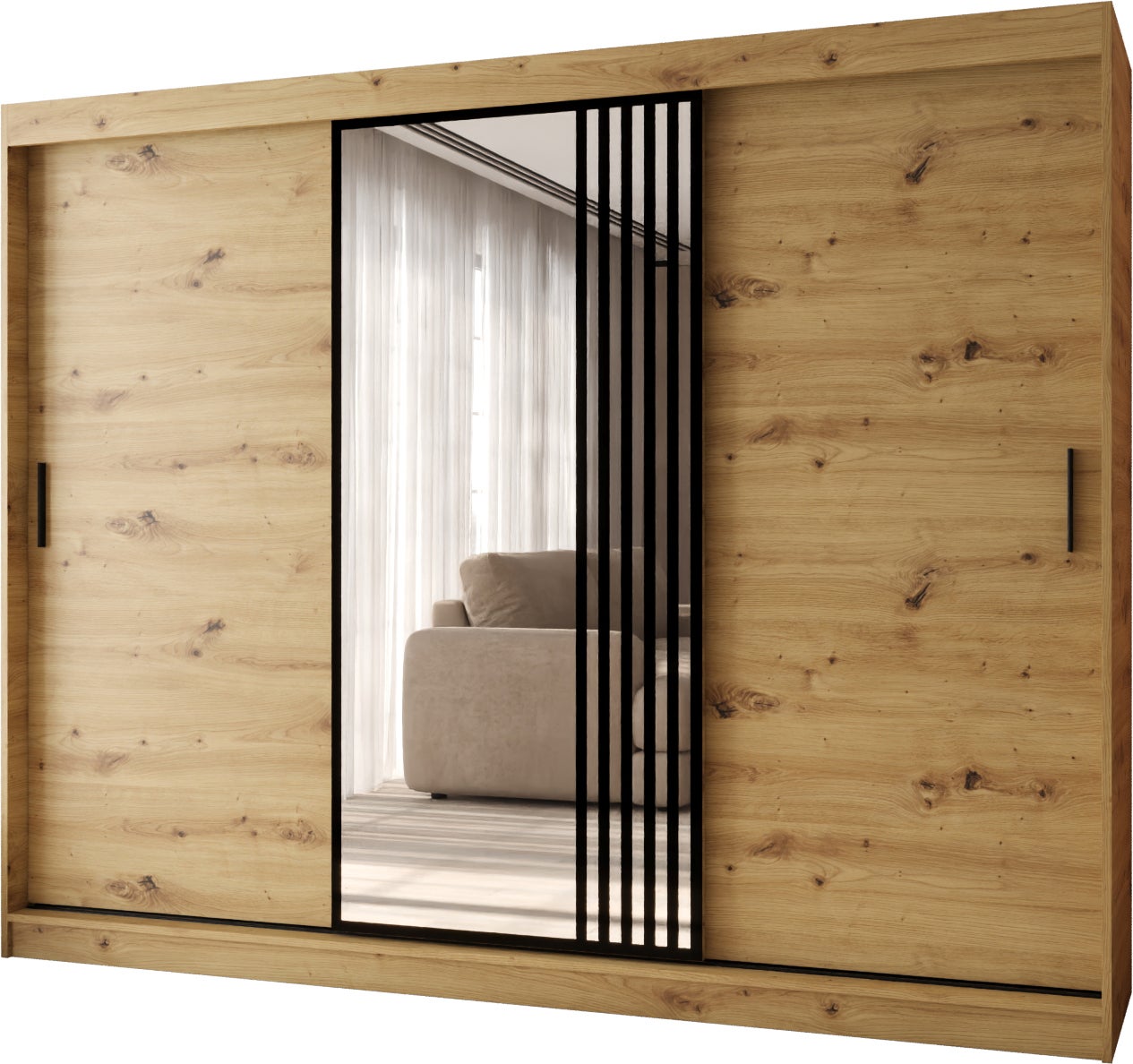 Szafa przesuwna z lustrem GLOSSY 250 x 62 x 200 artisan + u. czarny
