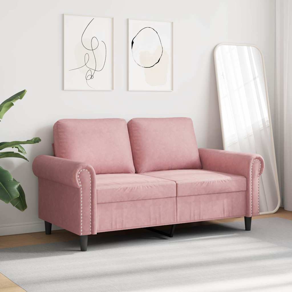 Sofa 2-osobowa, różowy, 120 cm, tapicerowana aksamitem